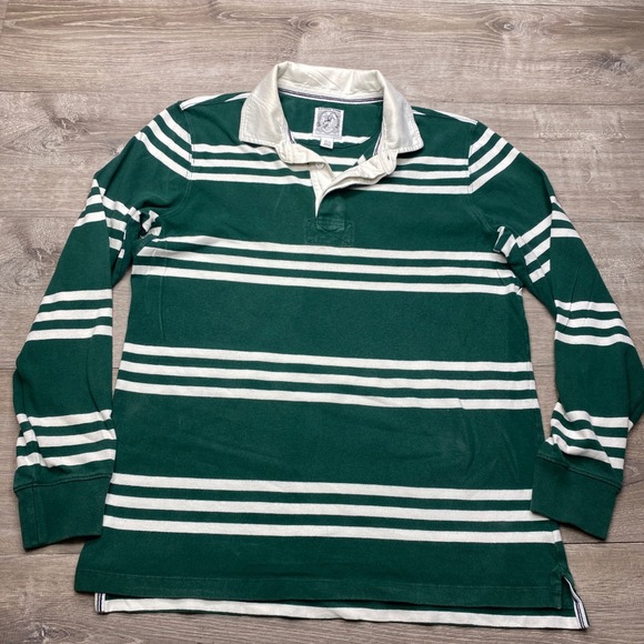 Lands' End Other - Lands End Rugby Shirt Mens Med Tall 100% Cotton Green White Stripe Long Sleeve